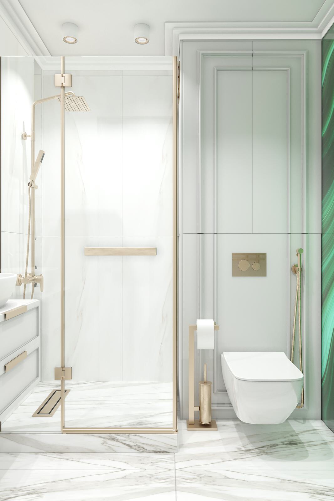 Изысканная ванная комната. Зеленый + золото
