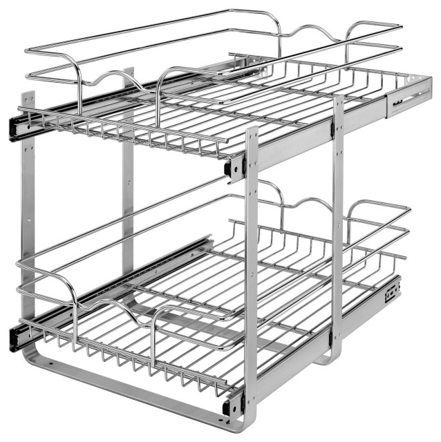 Two-Tier Bottom Mount Pull Out Steel Wire Organizer, 14.75"