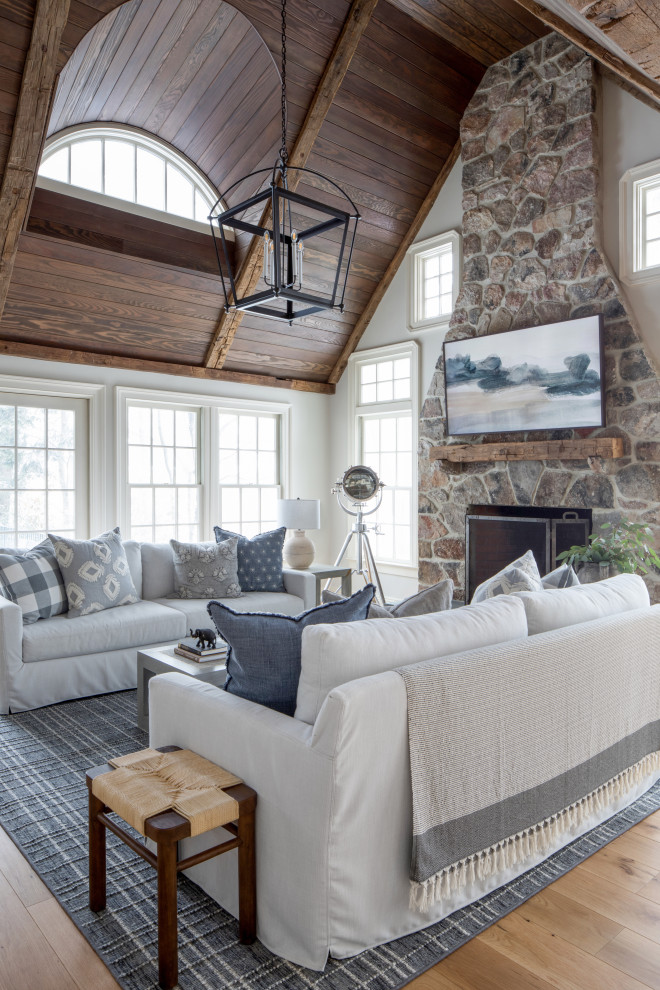 Design ideas for a country family room in New York.
