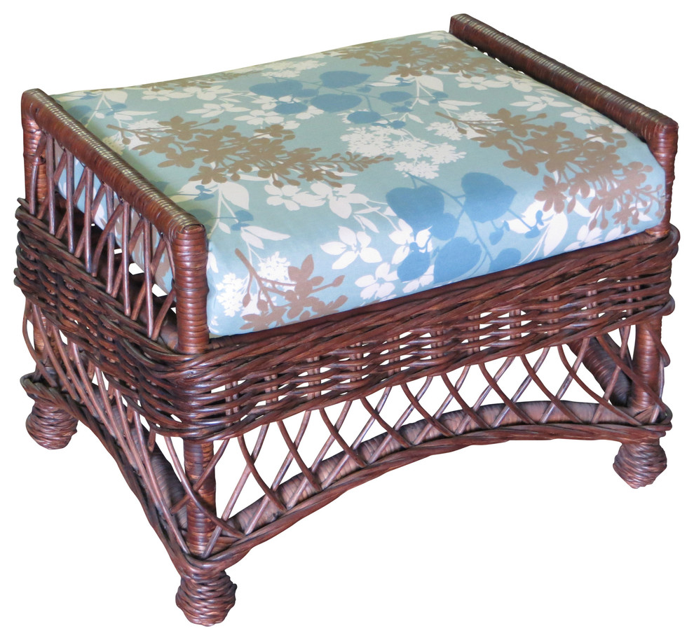 Bar Harbor Ottoman, Brown Wash, Siesta Pompeii Fabric Tropical