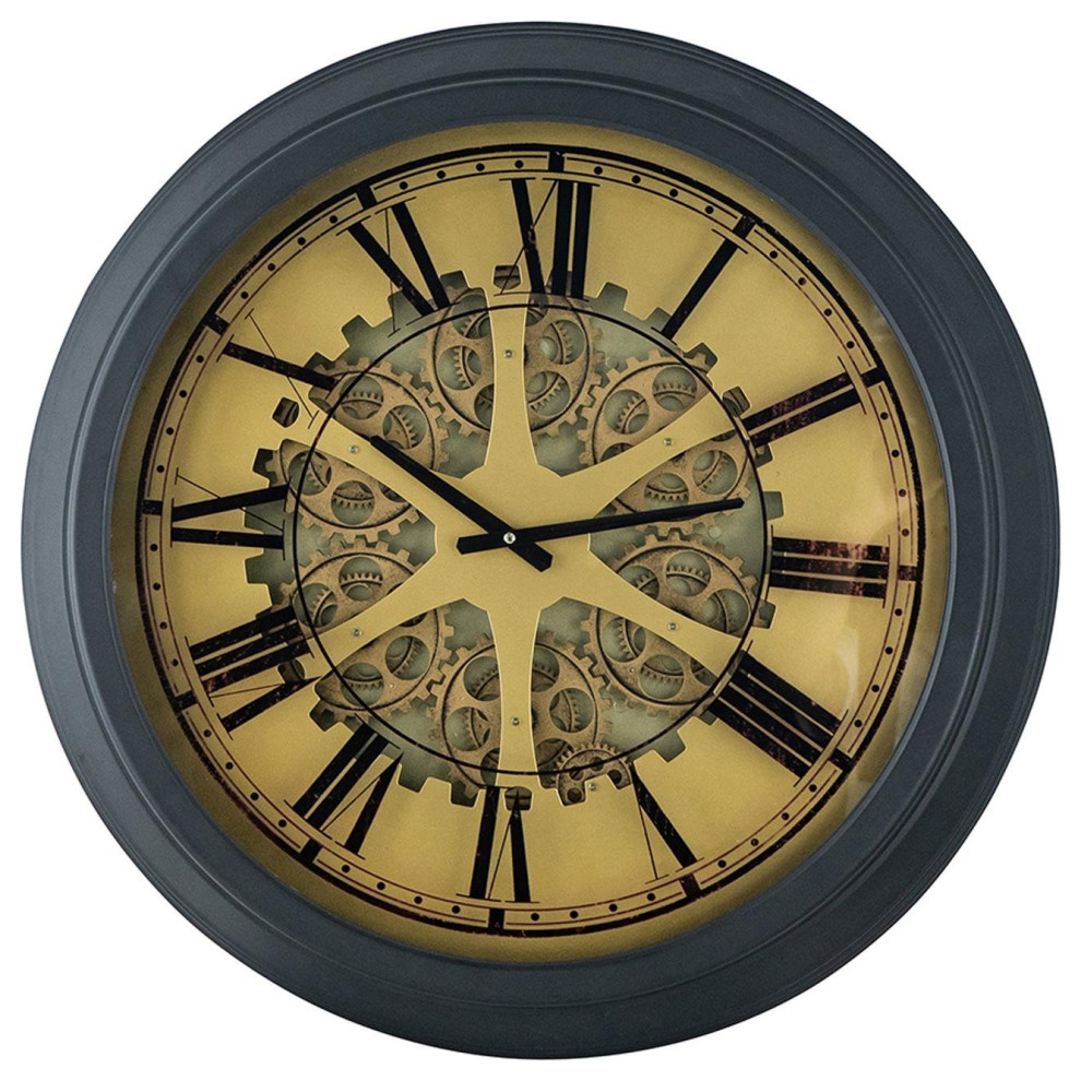 Black and Copper Exposed Gears Round Wall Clock Traditional Wall