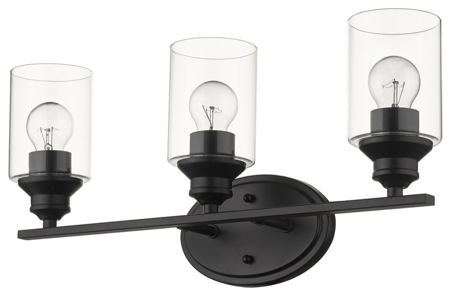 Three Light Matte Black Wall Light with Clear Glass Shade
