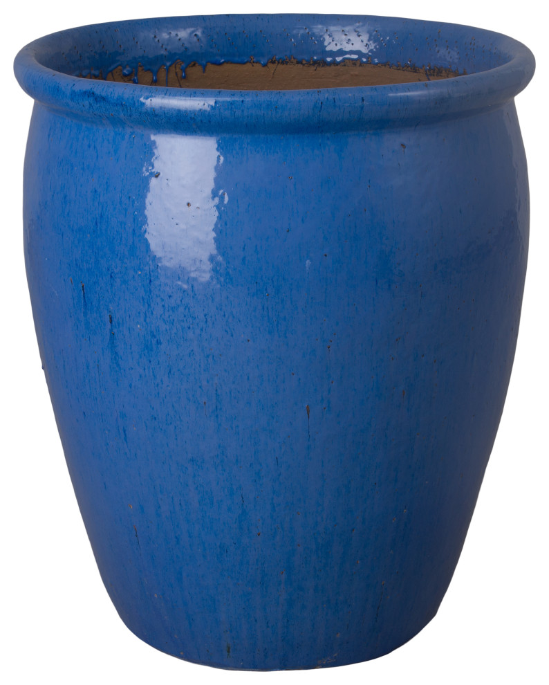 Round Pot, Light Blue 29x33 Contemporary Outdoor Pots And Planters