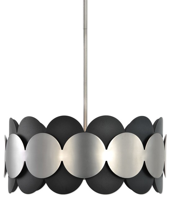 Midcentury Modern Graphic Circles Drum Pendant Chandelier Round Midcentury Modern Graphic Circles Drum Pendant Chandelier Round Silver Black
