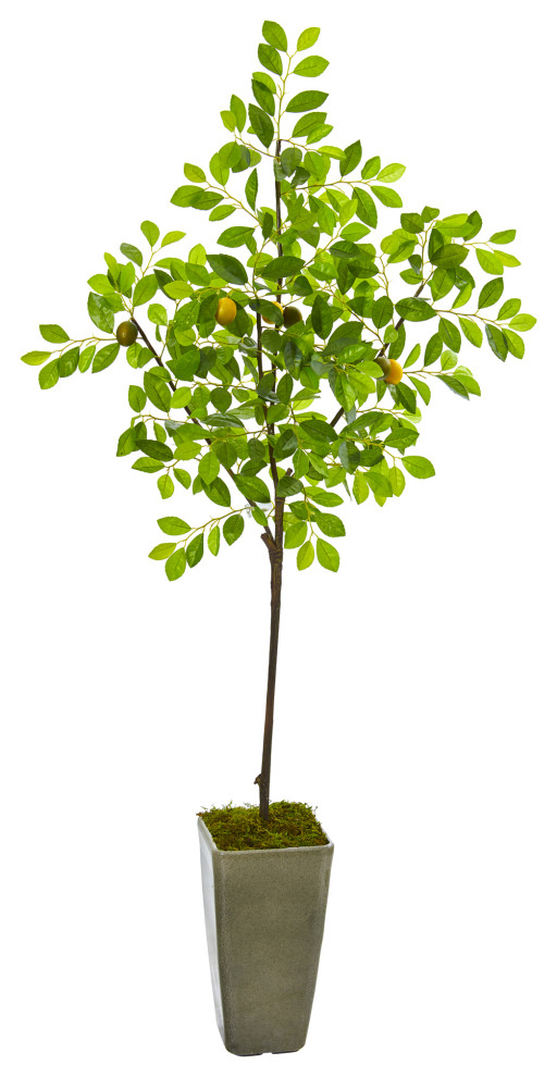 6' Lemon Artificial Tree, Olive Green Planter