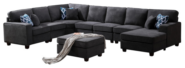 Jocelyn Dark Gray 8 Piece Modular L Shape Sectional Sofa Chaise And Ottoman Transitional Sectional Sofas By Lilola Home 89124 4 Houzz