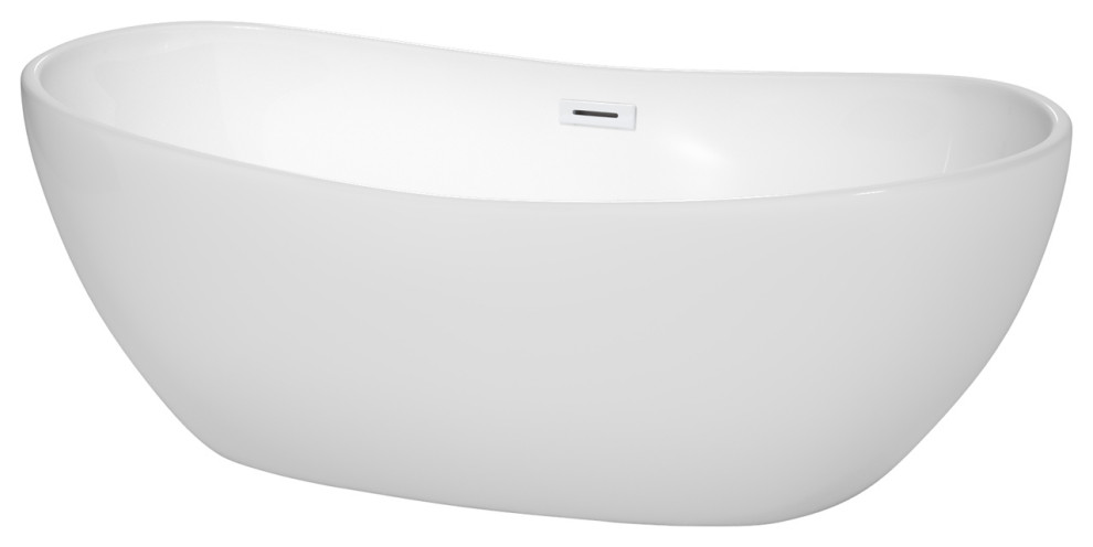 Rebecca 60 to 70" Freestanding Bathtub with options, Shiny White Trim, 65 Inch, No Faucet