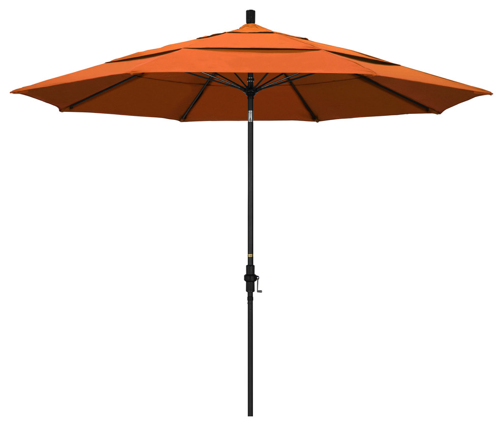 11' Matted Black Collar Tilt Lift Fiberglass Rib Aluminum Umbrella, Sunbrella, Tuscan