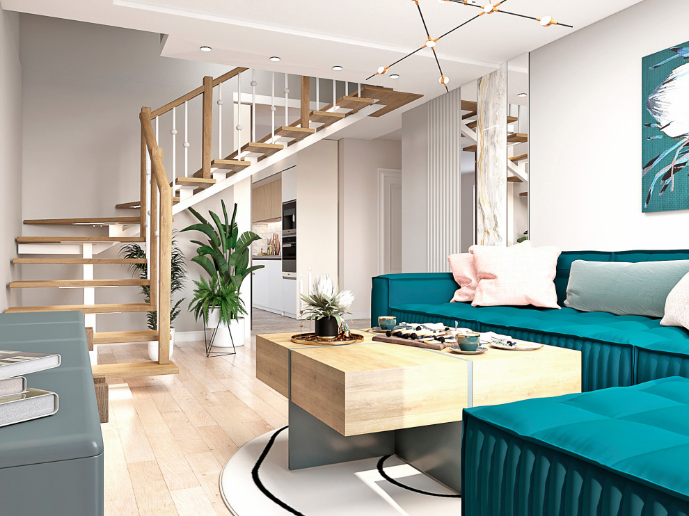 Кухня - гостиная с воздушной лестницей