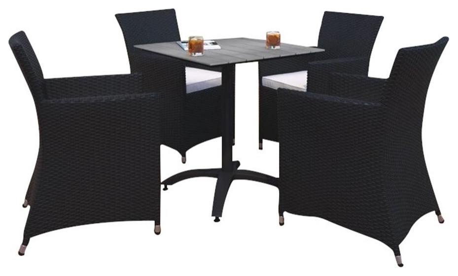 Modway Junction 5Piece Aluminum Rattan Patio Dining Set in Brown/White