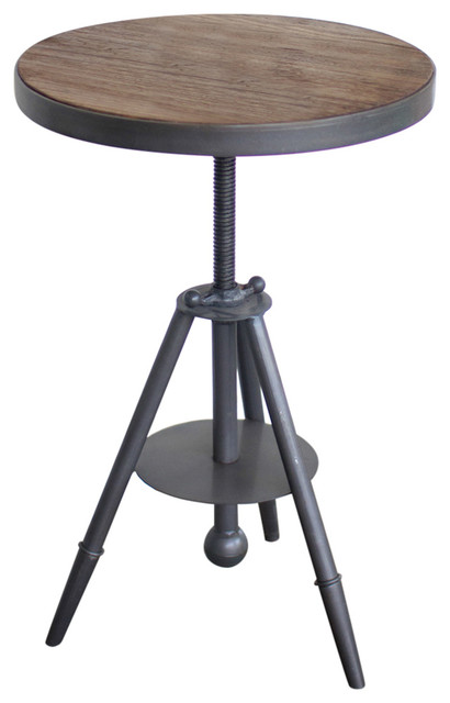Round Wood And Adjustable Metal Side, Industrial Metal Side Table