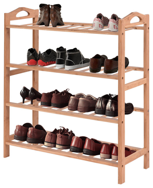 Costway 4 Tier Bamboo Shoe Rack Entryway Shoe Shelf Storage Organizer Furniture Transitional Shoe Storage By Goplus Corp