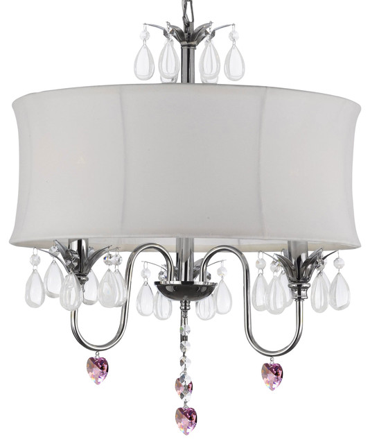 Crystal Chandelier With Large White Shades And Pink Hearts Crystal Chandelier With Large White Shades And Pink Hearts