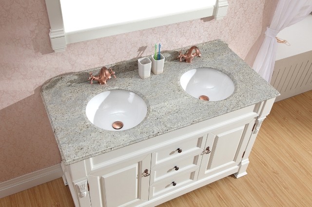 white vanities - double basin vanity with marble top