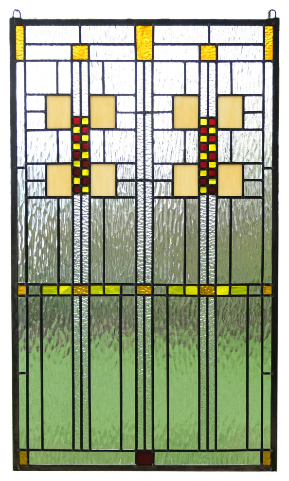 20" x 34" Stained Glass Mission Style Window Panel Craftsman