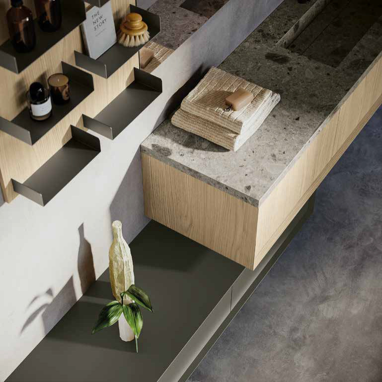 Idee per una stanza da bagno padronale minimalista con ante lisce, vasca freestanding, doccia ad angolo, un lavabo e mobile bagno sospeso