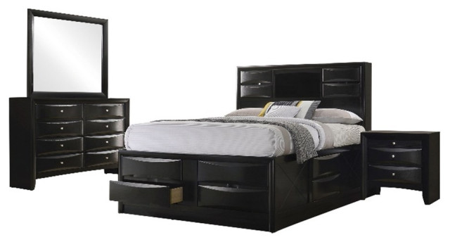 Coaster Briana 4 Piece Wood Queen Storage Bedroom Set In Black Bedroom Furniture Sets By 