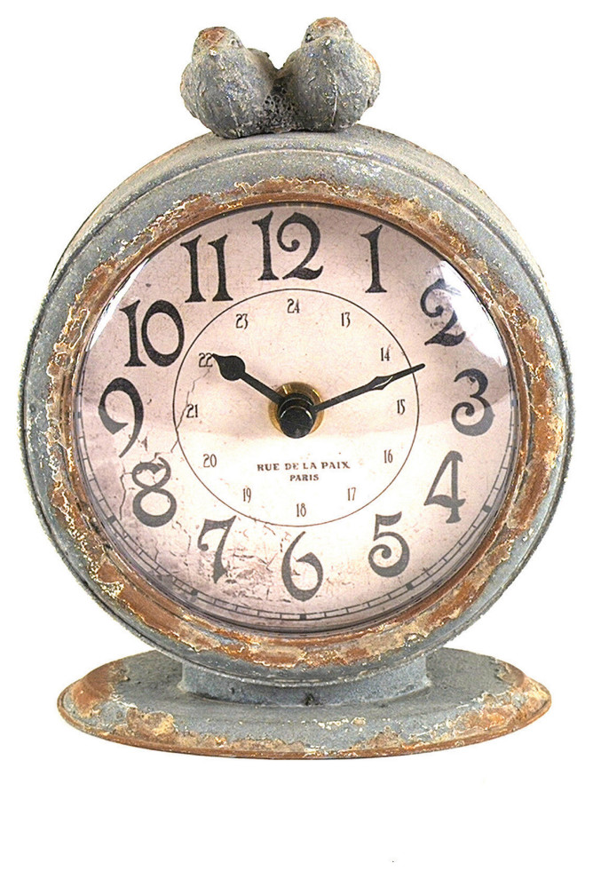 Gray Pewter Mantel Clock With Birds Farmhouse Desk And Mantel Clocks by Creative Coop Houzz