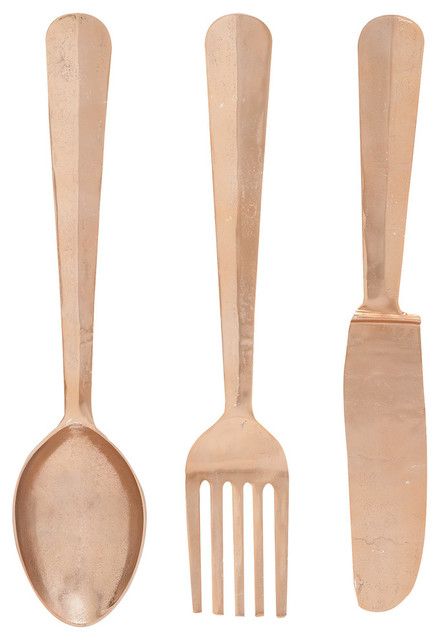 Traditional Copper Aluminum Metal Wall Decor Set 27777, S/3 8"W, 34"H