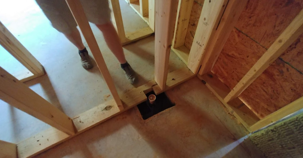 basement bathroom stub wrong location/cut into base of wall frame