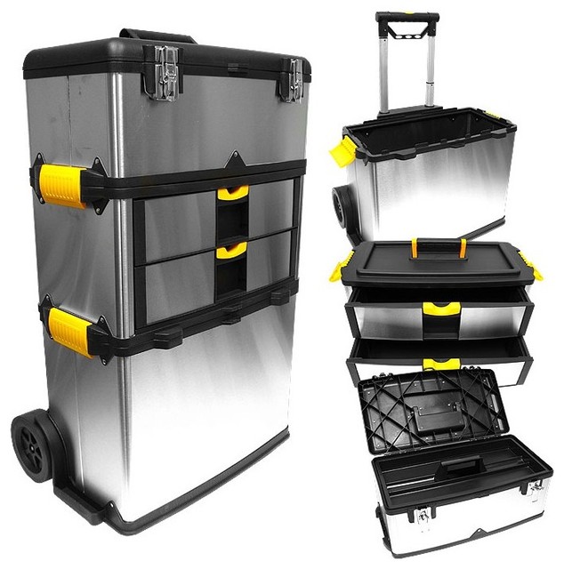 Durable Stainless Steel Tool Box W Removable Tray Dual Front Durable Stainless Steel Tool Box W Removable Tray Dual Front Latches