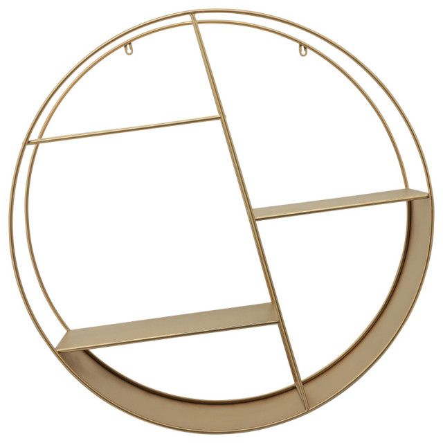 Metal, 32" 4Layered Round Shelf, Gold Contemporary Display And