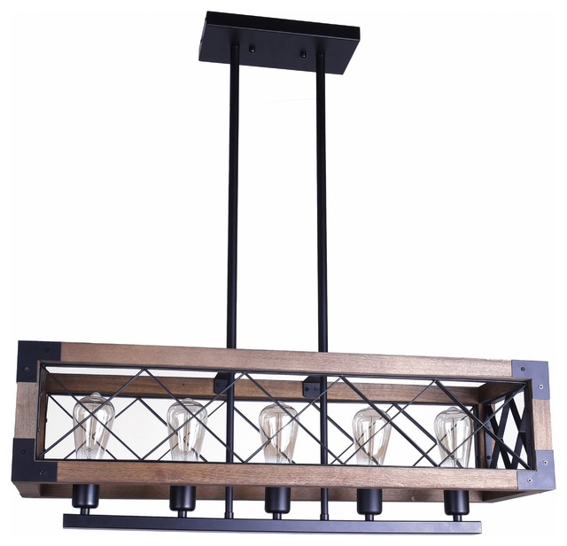 5 Lights Wooden Kitchen Island Light Chandelier With Black Iron Cage Frame Industrial Kitchen Island Lighting By Five Oaks Furniture Houzz