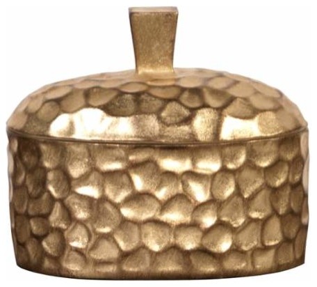 Howard Elliott Hammered Resin Decorative Box, Gold, 9" Wide