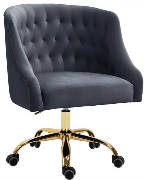 Elegant Office Chair, Velvet Seat & Buttonless Tufted Round Back - Transitional - Office Chairs ...