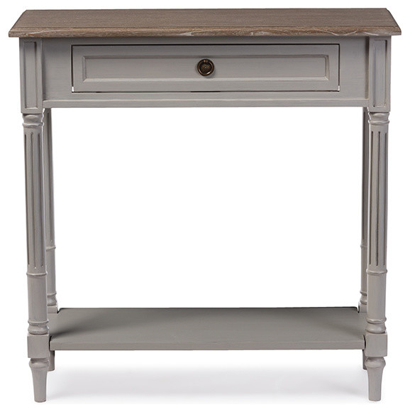 Edouard Distressed Two Tone 1 Drawer Console Table Gray And Brown