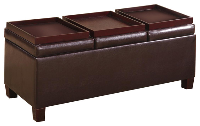 Contemporary Faux Leather Storage Ottoman With Reversible Trays Contemporary Faux Leather Storage Ottoman With Reversible Trays