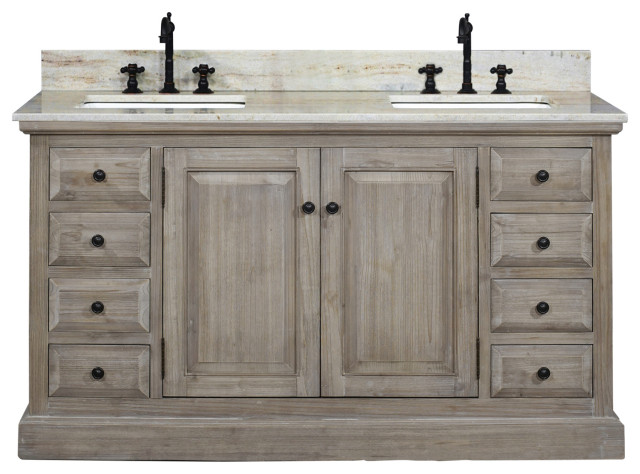 Rustic Double Sink Vanity With Coastal Sands Marble Top With ...