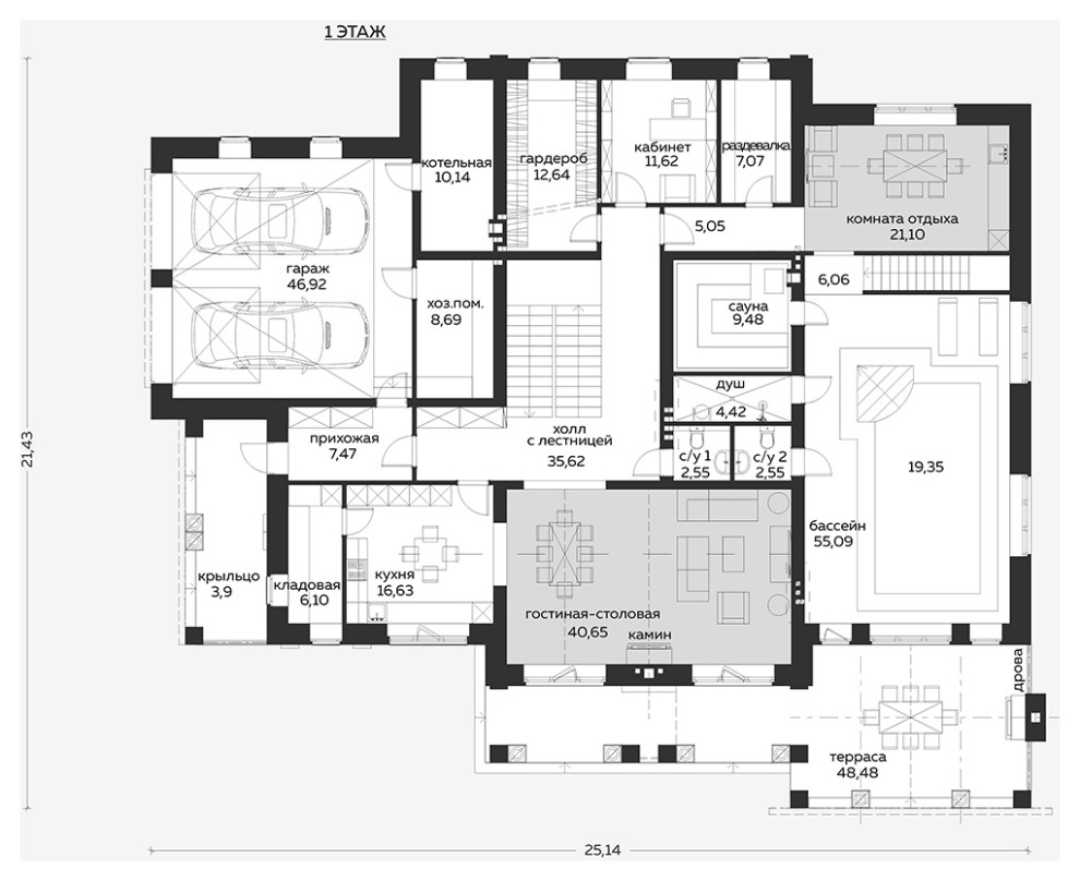 Проект дома с бассейном