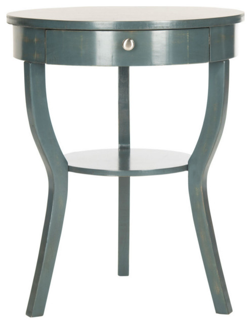 Drayden Round Pedestal End Table With Drawer, Dark Teal - Farmhouse ...