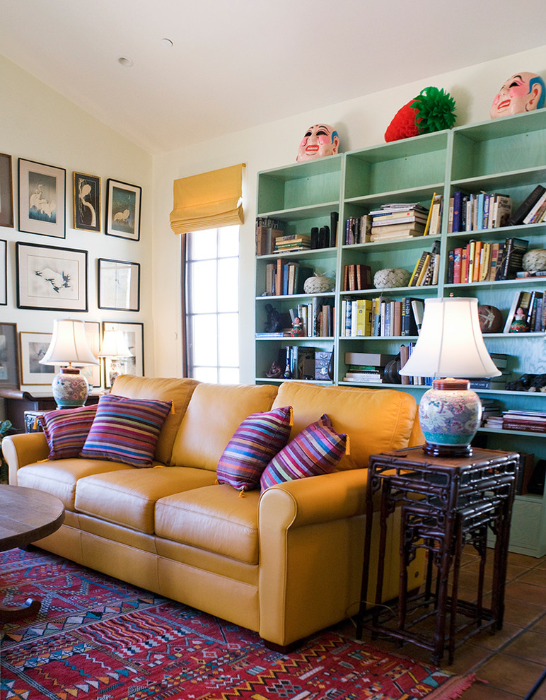 Example of a southwest living room design in Santa Barbara with beige walls