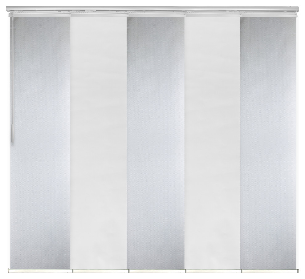 Chauky White-Dappled Iron 5-Panel Track Extendable Vertical Blinds 58-110"x94"