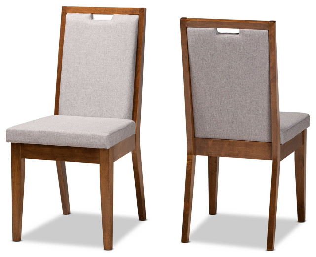 Gray Fabric Upholstered And Walnut Brown Finished Wood Dining Chairs ...