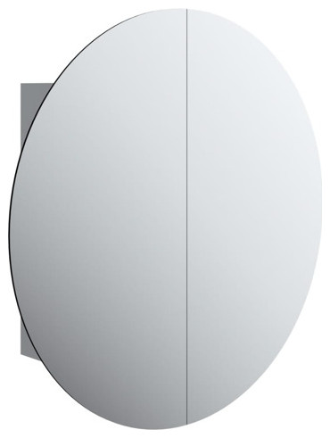 vidaXL Cabinet Bathroom Vanity Mirror Cabinet with Round Mirror and LED Gray