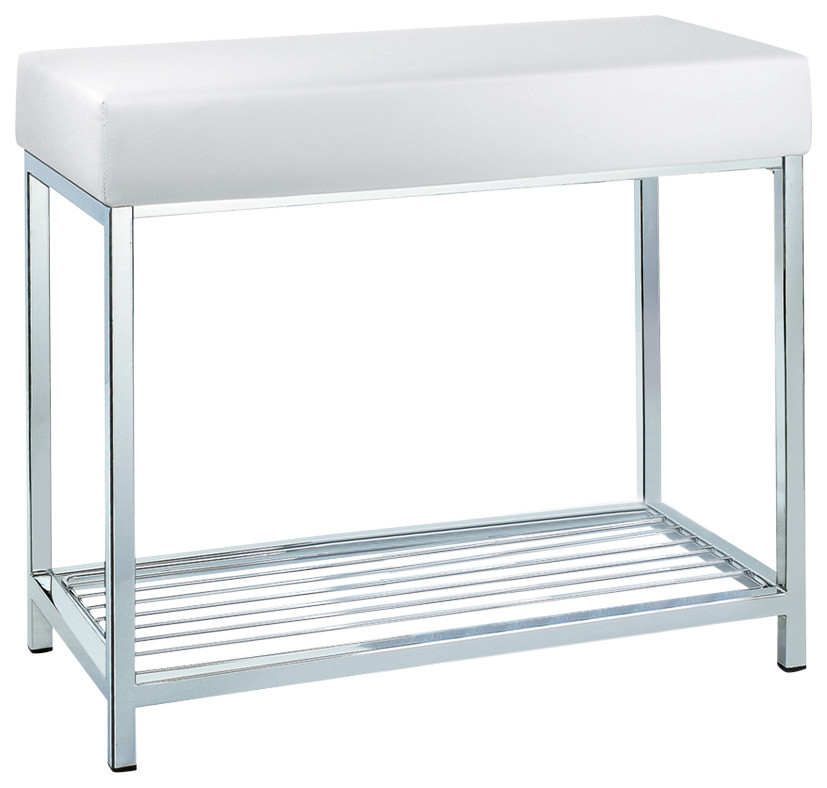 DW 77 White Leather Bench in Chrome Contemporary Shower Benches