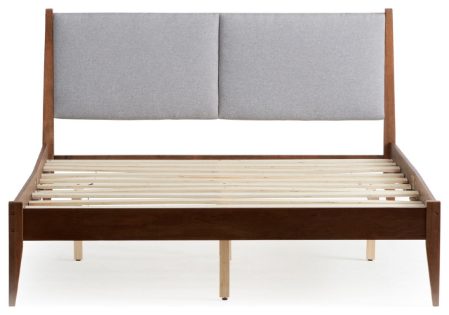 Mid Century Modern Platform Bed, Wooden Frame and Plush Panel Headboard, King - Midcentury ...