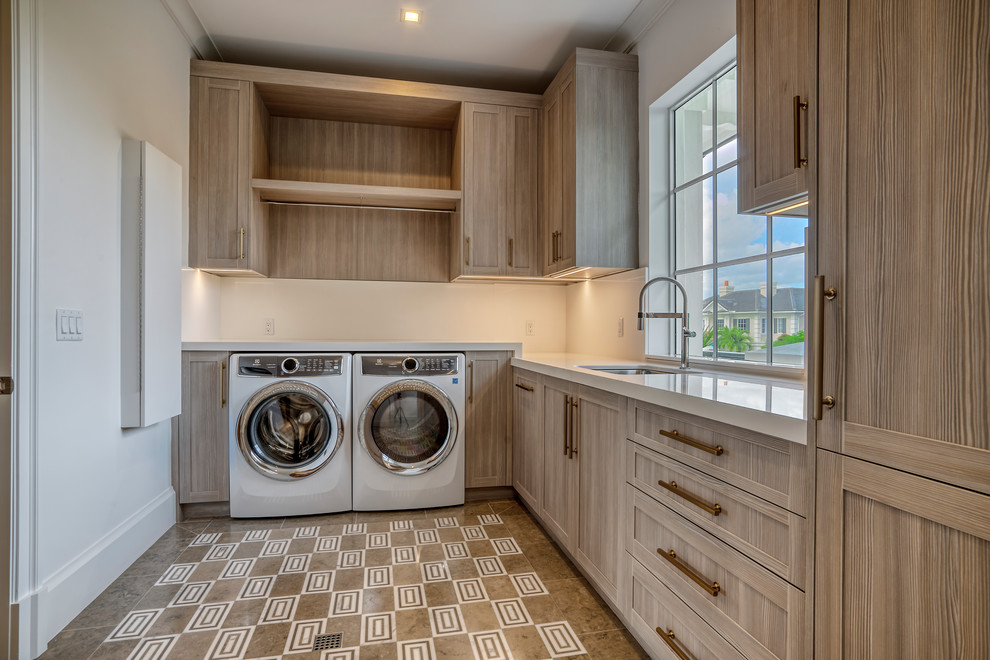 Transitional laundry room in Miami.