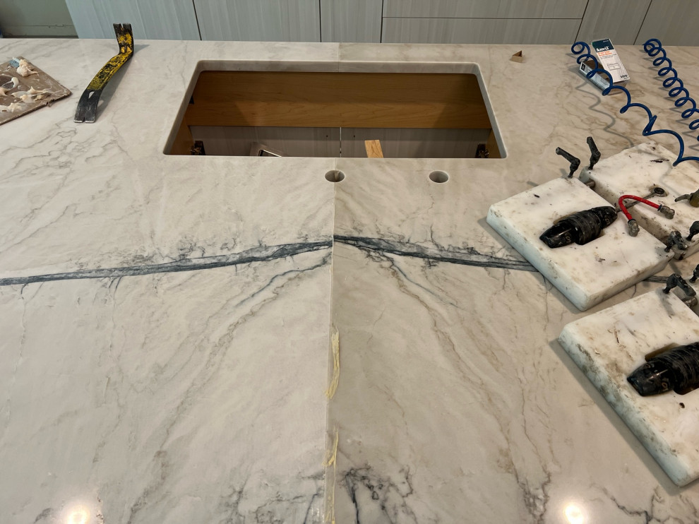 quartzite large island countertop issues book match and stain
