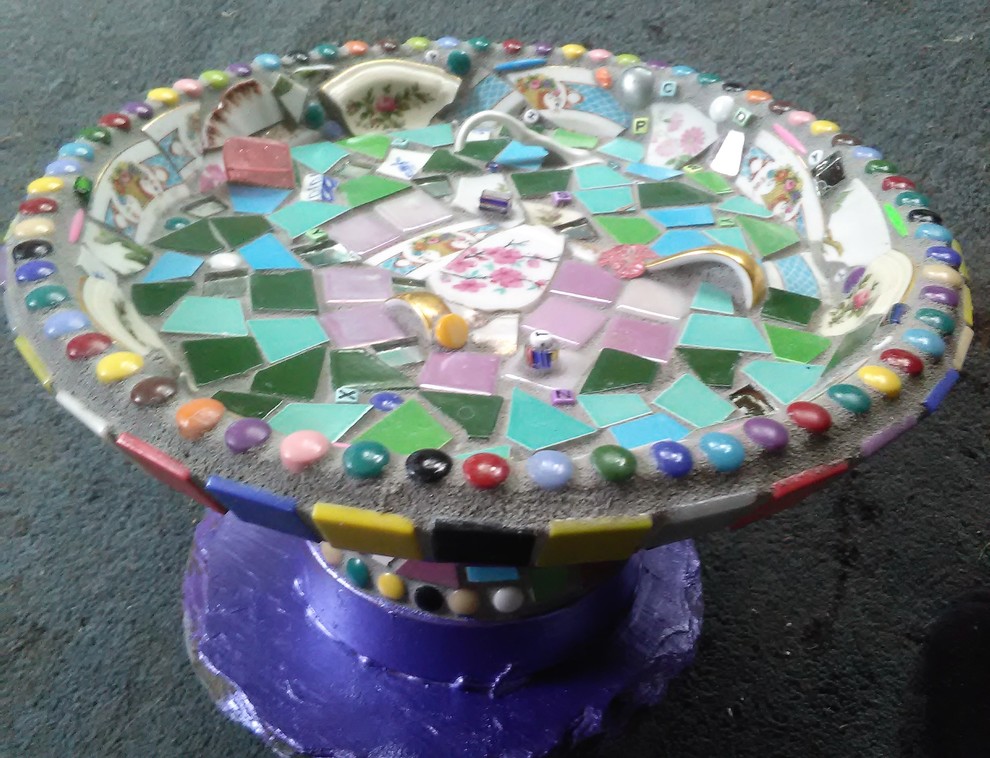 Bird bath & cinder block