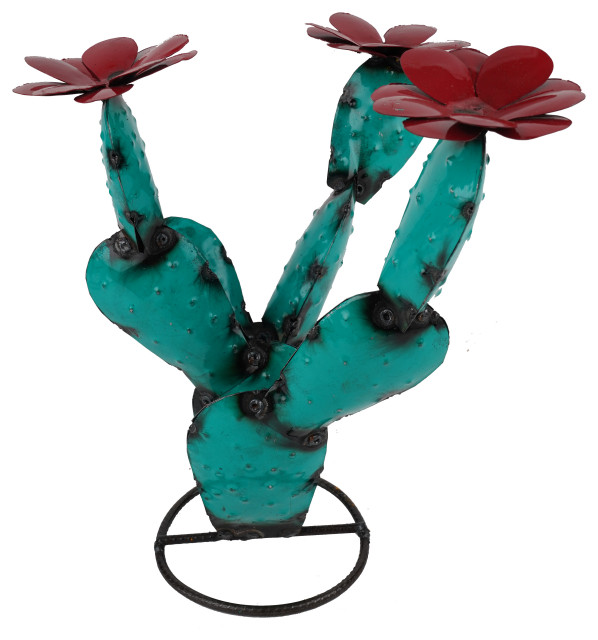 Colorful Prickly Pear Metal Cactus Southwestern Garden Statues And