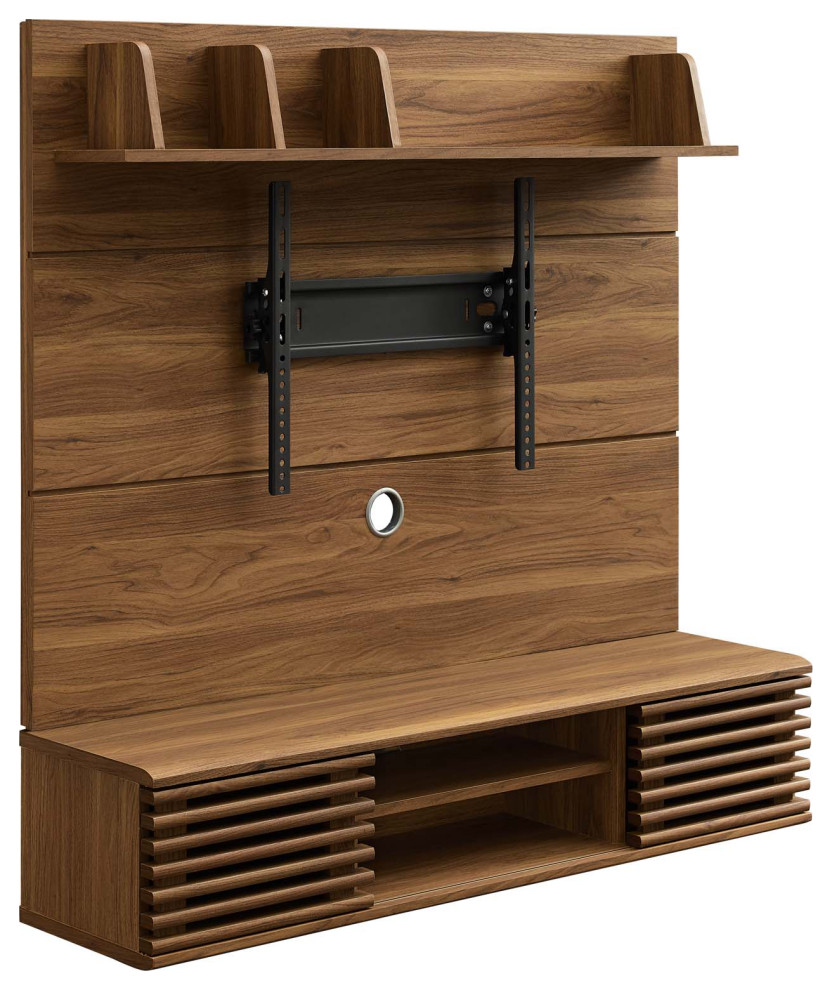 Render Wall Mounted TV Stand Entertainment Center, Walnut