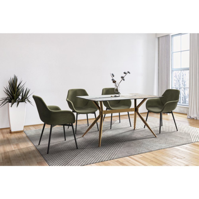 Gold Stainless Steel Dining Table 55 With White Grey Sintered Stone Top ...