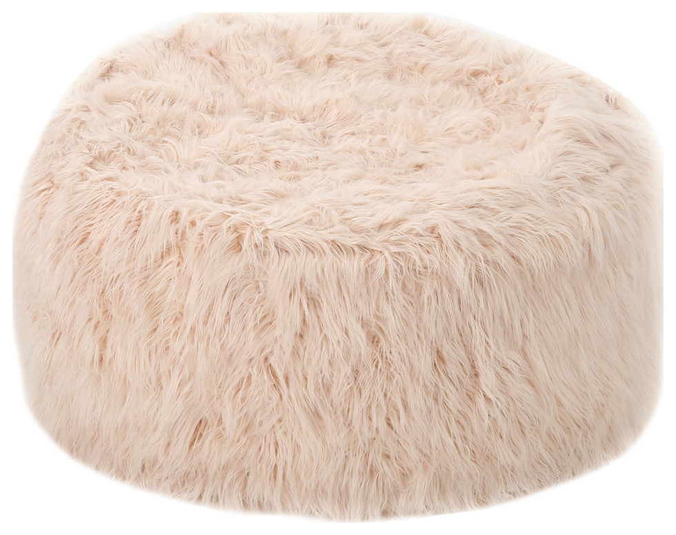 GDF Studio Lycus Faux Fur Bean Bag Chair, Pastel Pink
