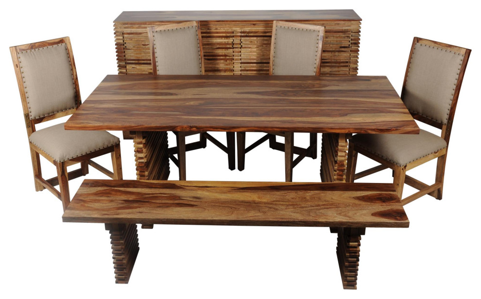 80" Rectangle Dining Table Set Seats 8 or 10 Dual Tone Sheesham Wood