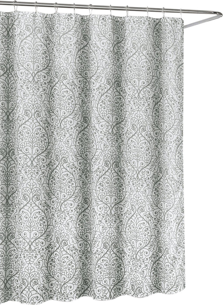Leona Grey White Sheer Fabric Shower, Sheer Shower Curtain Fabric