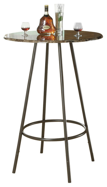 Home Bar, Bar Table, Pub, 30" Round, Small, Kitchen, Metal, Brown Marble Look